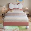 Kindereinzelbett 90×200 cm aus Samt-Stoff mit LED-Lichtleiste, beige-rosa Bild 2