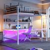 Bett 140x200 cm Hochbett mit LED-Beleuchtung und USB-Anschlüssen – Schreibtisch, Regal & Steckdose, weiß Bild 5