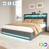 Furnishings Home Polsterbett Stauraumbett Doppelbett Jugendbett (Vier extra große Schubladen unter dem Bett), Mit LED-Beleuchtung, 2 USB & TYPE-C Anschlüsse, Leinen, 140x200 cm Bild 5