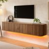 Merax Wandhängendes TV-Board, TV-Schrank, Front mit vertikaler Rillenoptik, per App regelbare LED unten, Korpus aus MDF, Nussbaum Bild 3