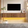 Merax Wandhängendes TV-Board, TV-Schrank, Front mit vertikaler Rillenoptik, per App regelbare LED unten, Korpus aus MDF, Nussbaum Bild 5