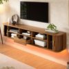 Merax Wandhängendes TV-Board, TV-Schrank, Front mit vertikaler Rillenoptik, per App regelbare LED unten, Korpus aus MDF, Nussbaum Bild 2