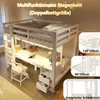 Etagenbett mit Schreibtisch, LED-Beleuchtung, Lattenrost, Wandgitter, Schubladen, Rausfallschutz, Trittleiter und Regal, 140x200 cm/90x200 cm, Kinderbett, Kiefer Bild 2