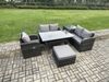 Fimous Rattan Garten Sofa Set Gartenmöbel Langer Rechteckiger Esstisch mit Sesseln Großer Fußhocker Beistelltisch Dunkelgrau gemischt Bild 2