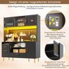 Hochglanz-Schwarzer Buffetschrank mit LED-Beleuchtung & Lochwand, 180cm hoher Küchenschrank mit Glas-Schiebetüren & Magnettür, belastbar bis 60kg Bild 5