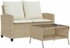 vidaXL Gartensofa 2-Sitzer mit Kissen & Tisch Beige Poly Rattan 4103849 Bild 2