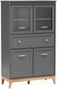 AX LIVING Vitrine Nymphen Dunkelgrau Glas 4 Türen 1 Schublade MDF Eiche Beine Bild 2