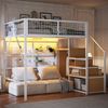 Hochbett 140×200 cm mit umlaufendem Rausfallschutz, Treppe mit Stauraum, Weiß, ohne Matratze Bild 2