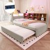 Bett 90x200 cm mit Ausziehbett 90x190 cm aus Flanell, mit LED-Beleuchtung und Stauraum Bild 5