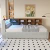 Bett 90x200 cm mit Ausziehbett 90x190 cm aus Flanell, mit LED-Beleuchtung und Stauraum Bild 2