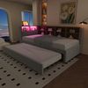 Bett 90x200 cm mit Ausziehbett 90x190 cm aus Flanell, mit LED-Beleuchtung und Stauraum Bild 3