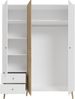 Forte HARLLSON Kleiderschrank 105, EasyKlix by FORTE, 2 Türen, 2 Schubladen, Skandinavischer Stil, Holzwerkstoff, Weiß /Mauvella Eiche Dekor, 105 cm breit x 202 cm hoch x 52 cm tief Bild 4