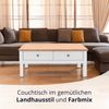 KHG Couchtisch 2 Schubladen Landhaus, Tisch aus Holzwerkstoff weiß foliert, Deckplatte Holzoptik Asteiche foliert, silberne Metall-Griffe, 50kg belastbar, 100 x 40 x 55 cm (B/H/T) Bild 4