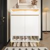 Schuhschrank 80 x 35 x 105 cm mit LED, 2 Schubladen & 2 Türen – weiß mit Acrylfront und goldfarbenen Metallbeinen Bild 2