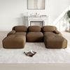 Flieks Modulares Cord Sofa 3-Sitzer mit 2x Hocker, Cloud Sofa rahmenlos, bodennah mit tiefer Sitzfläche, auch als Schlafsofa nutzbar, Braun Bild 2
