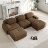 Flieks Modulares Cord Sofa 3-Sitzer mit 2x Hocker, Cloud Sofa rahmenlos, bodennah mit tiefer Sitzfläche, auch als Schlafsofa nutzbar, Braun Bild 3