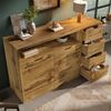 Merax 150cm Kommode, Sideboard in Eicheoptik mit offenem Fach, 2 Türen, 4 Schubladen, höhenverstellbaren Einlegeböden, Softclose‑Metallscharniere und Kippsicherung, Aufbewahrung Bild 2