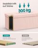 SONGMICS Sitzhocker mit Stauraum, klappbare Sitzbank, 38 x 110 x 38 cm Fußbank, Bettbank, Aufbewahrungsbox, bis 300 kg belastbar, Wohnzimmer, Schlafzimmer, Eingangsbereich, pastellrosa Bild 5