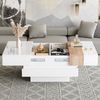 Merax Couchtisch Hochglanz Sofatisch Beistelltisch in Weiß/Schwarz & Holzoptik (1-St, 70×70×39 cm), Wohnzimmertisch mit ausziehbarer Tischplatte & verstecktem Stauraum Bild 2