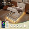 LVHOM Polsterbett 90x200cm mit LED und USB, Einzelbett mit Hydrauliksystem, Stauraumbett Samtstoff, Bettgestell Massiv, Boxspringbett, Beige Bild 4