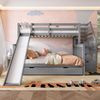 Merax Etagenbett, Kiefer Kinderbett mit Rutsche & Schubladen 90x200 cm+140x200 cm, grau Bild 3
