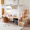 Metall-Hochbett,Multifunktionsbett mit Schreibtisch,LED,Mit Steckdosen,offenem Stauraum und Stoffschubladen-Oberbett 140*200,und Unterbett 90*200,Weiß Bild 3