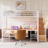 Metall-Hochbett,Multifunktionsbett mit Schreibtisch,LED,Mit Steckdosen,offenem Stauraum und Stoffschubladen-Oberbett 140*200,und Unterbett 90*200,Weiß Bild 5