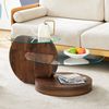 Couchtisch mit Glasplatten H 44 x T 90 x B 70 cm, mehrstufig, MDF in Walnussoptik, modern-minimalistisch Bild 2