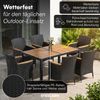 STEELSØN 'Fawaris' Polyrattan Sitzgruppe Outdoor 7-tlg, Gartenmöbel Set aus 6 Stühlen und Tisch inkl. Kissen, Akazienholz, schwarz, wetterfest für 4 Personen Bild 4