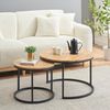 Moderne Couchtisch 2er Set Schwarz Metallgestell Eiche Rund 70x70x45 & 50x50x35 Bild 2