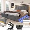 Polsterbett mit LED-Streifen, Schubladen, Lattenrost, Aufbewahrung, USB und Type-C, 140x200 cm, gepolsterter Kopfteil mit Regal, Stauraumbett, Leinen Bild 5