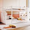 Merax Etagenbett Kinderbett 90x200cm mit 2 Schubladen, Seitschrank, Stauraumtreppe, weiß Bild 3