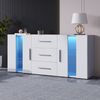 Sideboard, 140x35x70 cm, weißes Sideboard mit LED-Beleuchtung, Acrylglastüren & 3 Schubladen Bild 2