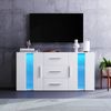 Sideboard, 140x35x70 cm, weißes Sideboard mit LED-Beleuchtung, Acrylglastüren & 3 Schubladen Bild 5