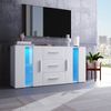 Sideboard, 140x35x70 cm, weißes Sideboard mit LED-Beleuchtung, Acrylglastüren & 3 Schubladen Bild 4