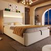 Polsterbett 90x200 cm mit LED-Beleuchtung, Stauraum & USB-Ladestation, hohes Kopfteil,Beige Bild 4
