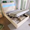 Polsterbett 90x200 cm mit LED-Beleuchtung, Stauraum & USB-Ladestation, hohes Kopfteil,Beige Bild 3