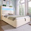 Polsterbett 90x200 cm mit LED-Beleuchtung, Stauraum & USB-Ladestation, hohes Kopfteil,Beige Bild 2