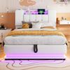 Smartes Polsterbett für Kinder, 90 x 200 cm, mit LED-Beleuchtung, USB-Anschluss und hydraulischem Stauraum, weichem Samtbezug, Metallrahmen, Beige Bild 4