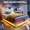 Smartes Polsterbett für Kinder, 90 x 200 cm, mit LED-Beleuchtung, USB-Anschluss und hydraulischem Stauraum, weichem Samtbezug, Metallrahmen, Beige Bild 5