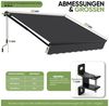 Sekey Gelenkarmmarkise Markise mit Handkurbel Balkon Sonnenschutz verstellbar Aluminium Sonnenmarkise manuelle, Wetterfest,250 × 200 cm, Anthrazit Bild 3