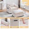 LVHOM Einzelsofa mit Ottomane, Chenille Chaiselongue Sessel mit Seitentasche, Relaxsessel Fernsehsessel Ohrensessel mit Hocker, Beige Bild 3