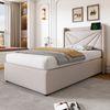 Polsterbett 90×200 cm mit Bettkasten und USB-/Typ-C-Anschluss, geometrischem Kopfteil, Beige Bild 4