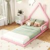 Bett 90x200 cm Hausform aus Kiefer massiv in Rosa – kindgerechtes, schlichtes Design Bild 3