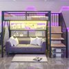 Hochbett Metall 255x95 cm mit LED Beleuchtung App Stauraum Leiter und Netz Sicherheit multifunktional 120kg,Schwarz Bild 4