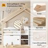 Kinder Hausbett 90x200 halbhoch mit Dach & 2 Schränken - Weiß+Natur, mit Treppe,Sicherheitszaun, Stauraum,Spielbett Bild 4