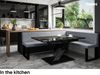 MEBLINI Eckbank für Esszimmer mit ausziehbarem Tisch - Küchenbank - Essecke - Sitzecke Küche - PETER - U-Beine 142x196x87cm Rechts - Grau Samt/B Weiß Hochgl. Bild 2
