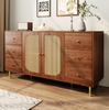 Sideboard Holzoptik, 160x40x90 cm mit Rattantüren & 6 Schubladen Bild 2