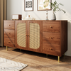 Sideboard Holzoptik, 160x40x90 cm mit Rattantüren & 6 Schubladen Bild 2