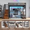 Hochbett, 140 x 200 cm, Eisenrahmen, Lagerregal, Hängendes Gitter, LED-Lichtleiste, Schreibtisch, Treppenkonstruktionen mit Stauraum,mit 2 USB-Anschlüssen und 1 Typ-C-Buchse, Ohne Matratze, Schwarz Bild 3